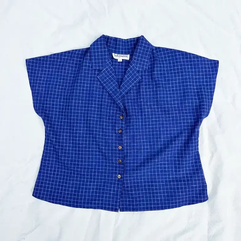blue short sleeve check shirt