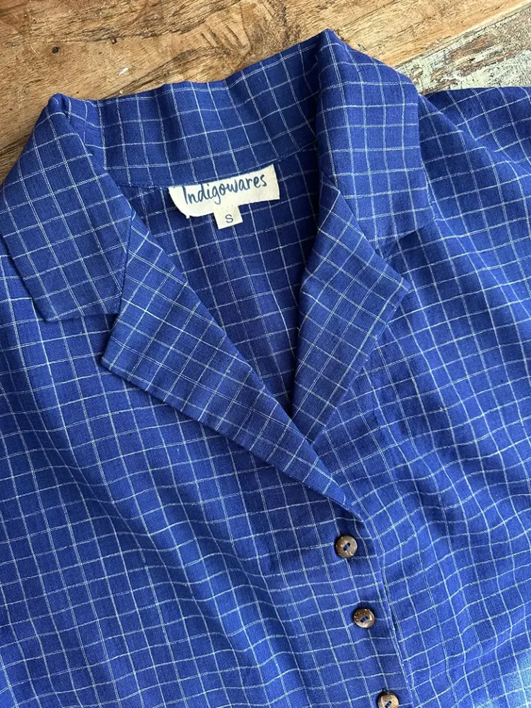 blue short sleeve check shirt