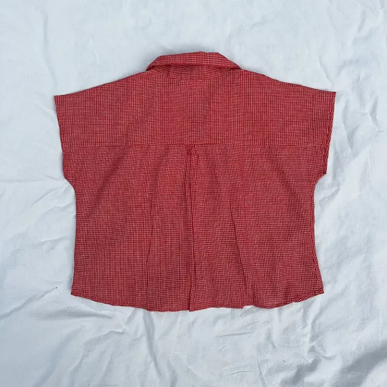 back of red check shirt