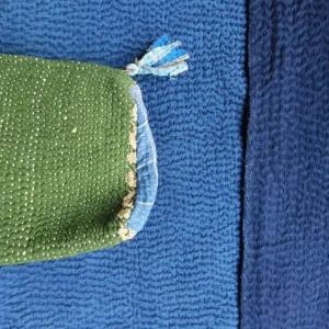 green kantha fabric pouch