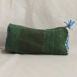 green kantha fabric pouch