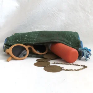 green kantha fabric pouch