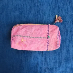 pink kantha fabric zipped pouch