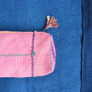 pink kantha fabric zipped pouch