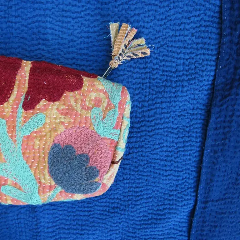 zoom in detail of floral suzani zipped pouch