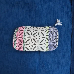 black and white kantha pouch