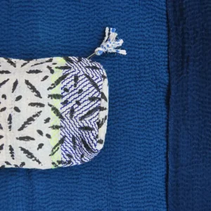 zoom in of black and white kantha pouch