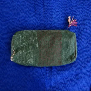 green vintage kantha fabric pouch