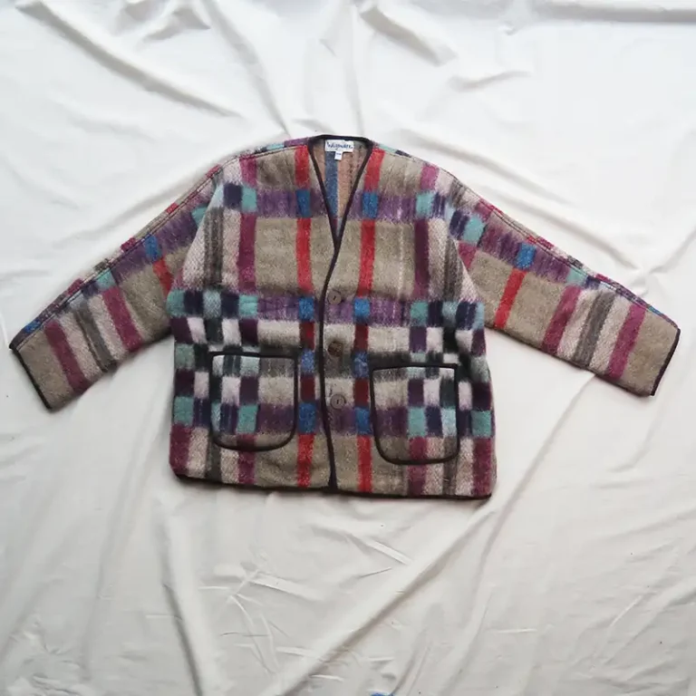 handwoven red and camel blanket coat