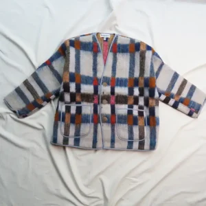 grey checkered handwoven wool jacket