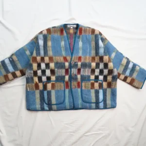blue check blanket coat