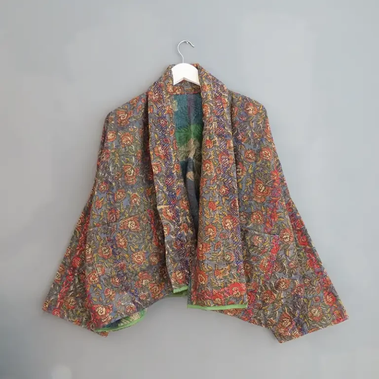 earthy coloured kantha stitched jacket
