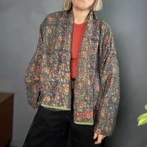 dark floral kantha sticthed jacket