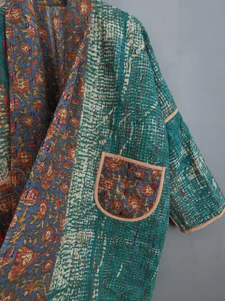 reverse side of kantha fabric jacket
