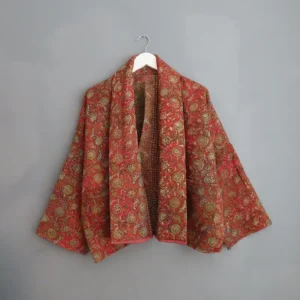 rust colour kantha stitched jacket