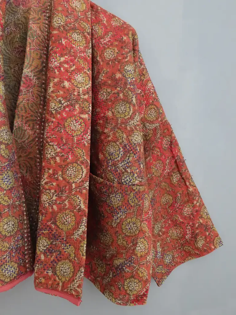 zoom in of kantha stitched jacket
