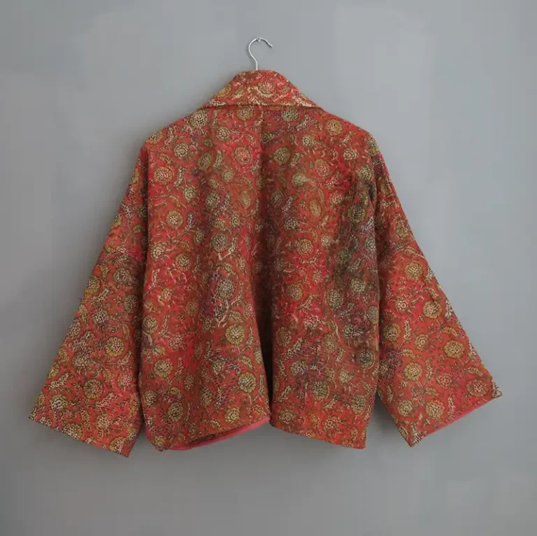 back side of rust colour kantha jacket