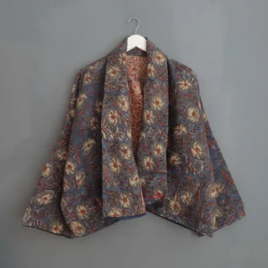 dark floral kantha fabric jacket