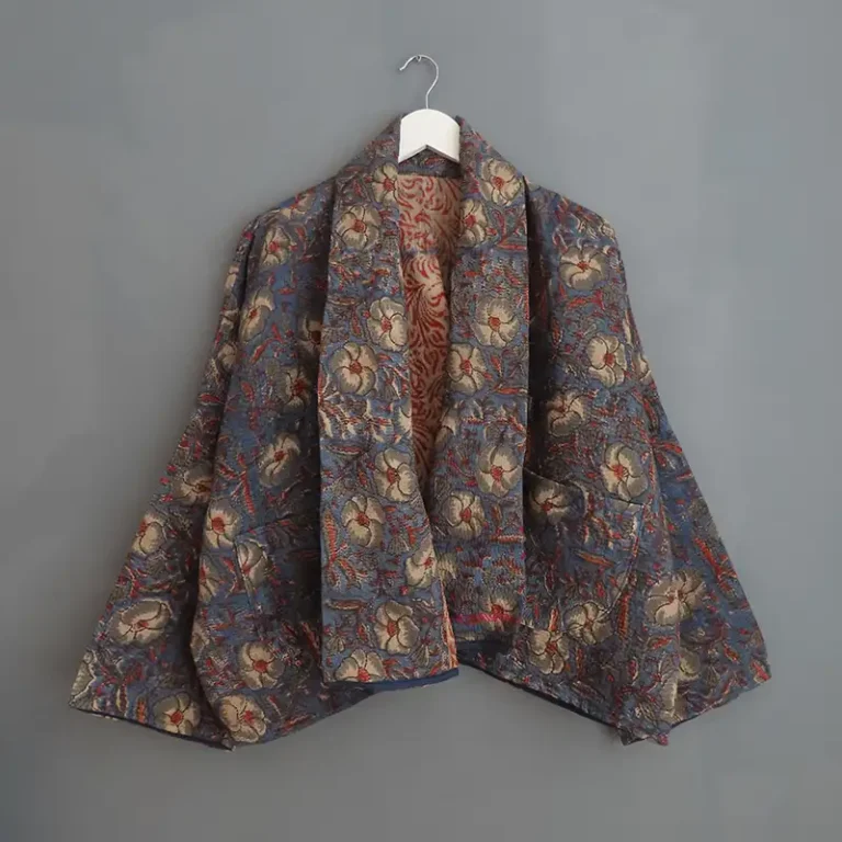 dark floral kantha fabric jacket