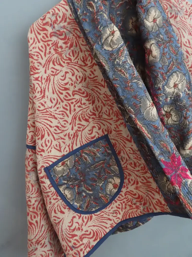 reversible kantha fabric jacket lining
