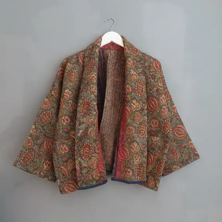 dark floral short kantha jacket
