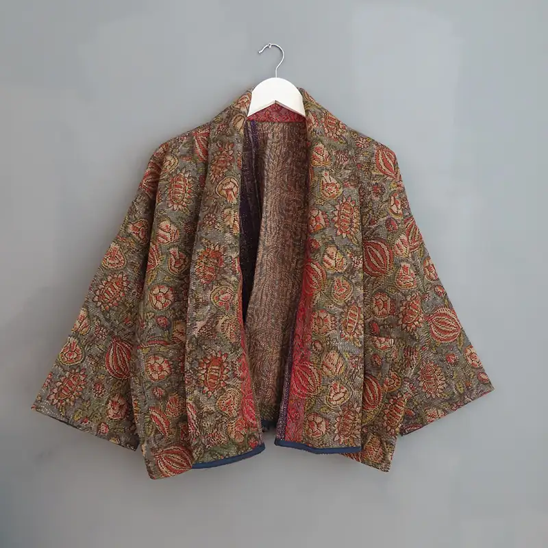 dark floral short kantha jacket