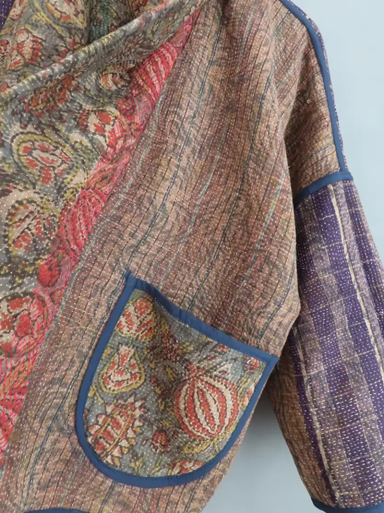 short reversible kantha jacket