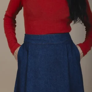 woman wearing hemp denim skirt