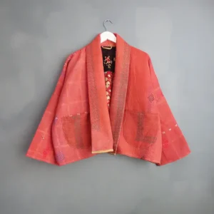 coral pink short kantha quilted jacket
