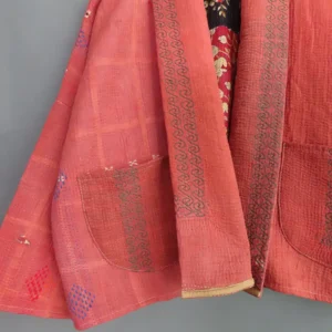 zoom in coral pink short kantha quilted jacket