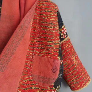 reversible pink kantha jacket