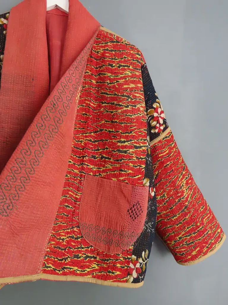 reversible pink kantha jacket