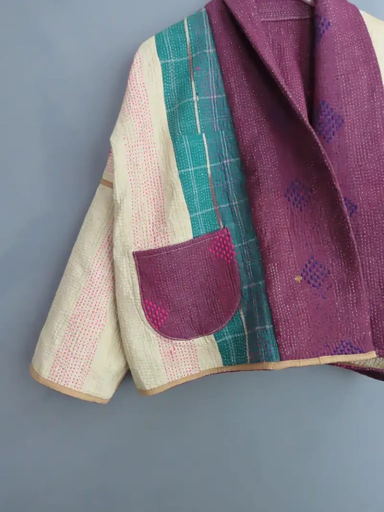 reversible kantha stitched jacket