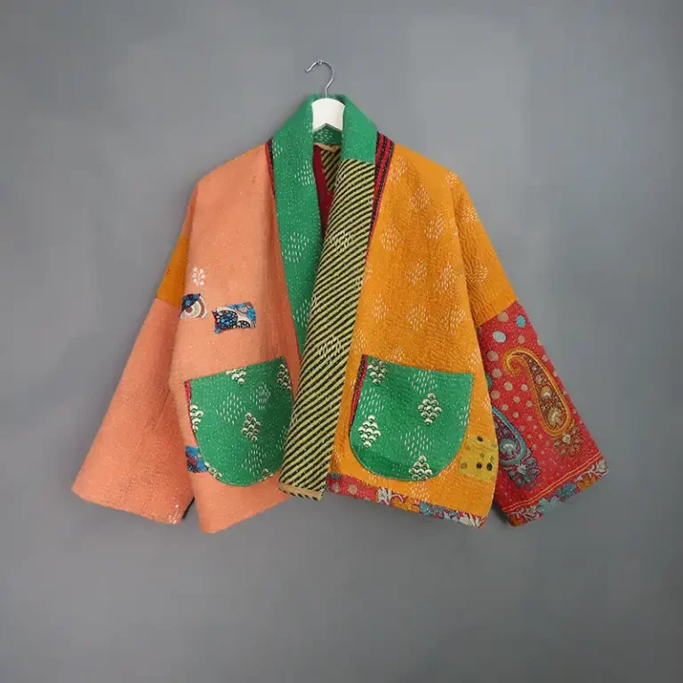 bright coloured short kantha jacket