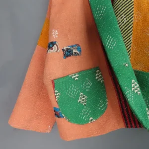 zoom in of multi coloured kantha fabric jacket