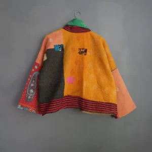 back view of multi coloured kantha jacket