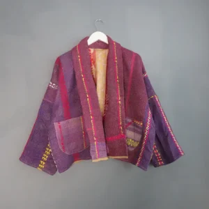 Purple rainbow kantha quilted jacket
