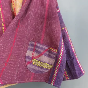 zoom in Purple rainbow kantha quilted jacket