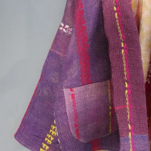 zoom in Purple rainbow kantha quilted jacket