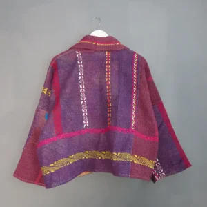 back view Purple rainbow kantha quilted jacket