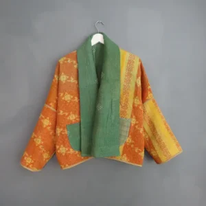reversible green and orange kantha jacket