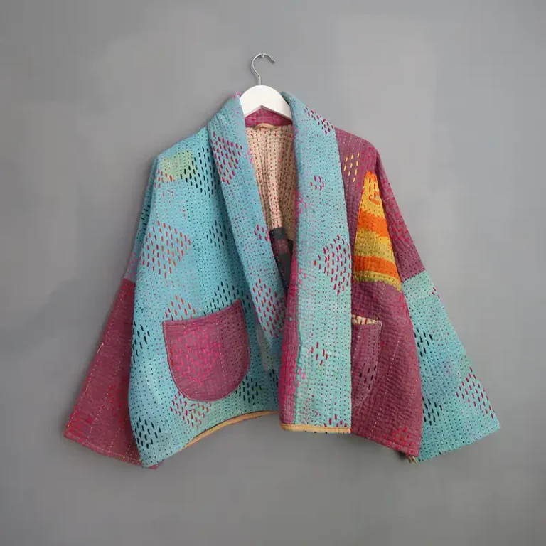 short sky blue kantha jacket