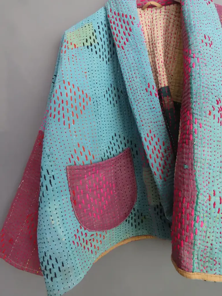 zoom in details of kantha stitching