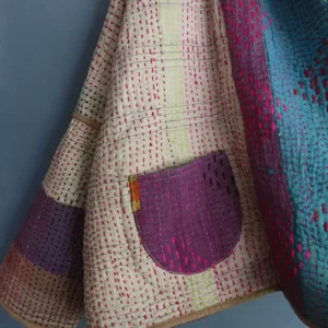reversible short quilted kantha jacket