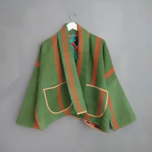 green and orange kantha jacket
