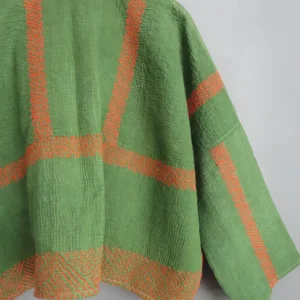 zoom in back view of short kantha jacket