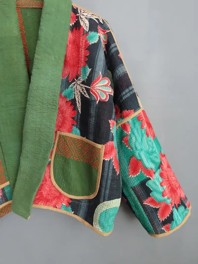 reversible short kantha jacket