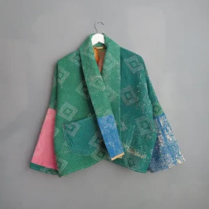 green patchwork kantha jacket