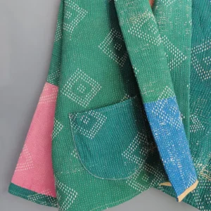 zoom in of green kantha jacket