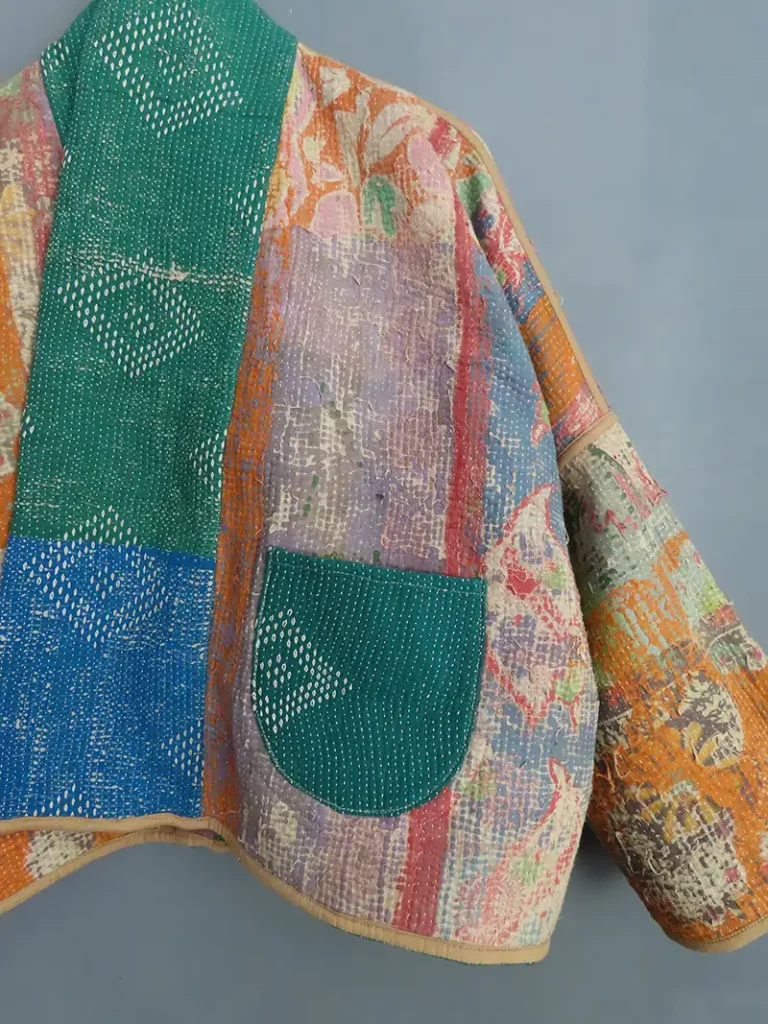 reversible patchwork kantha jacket